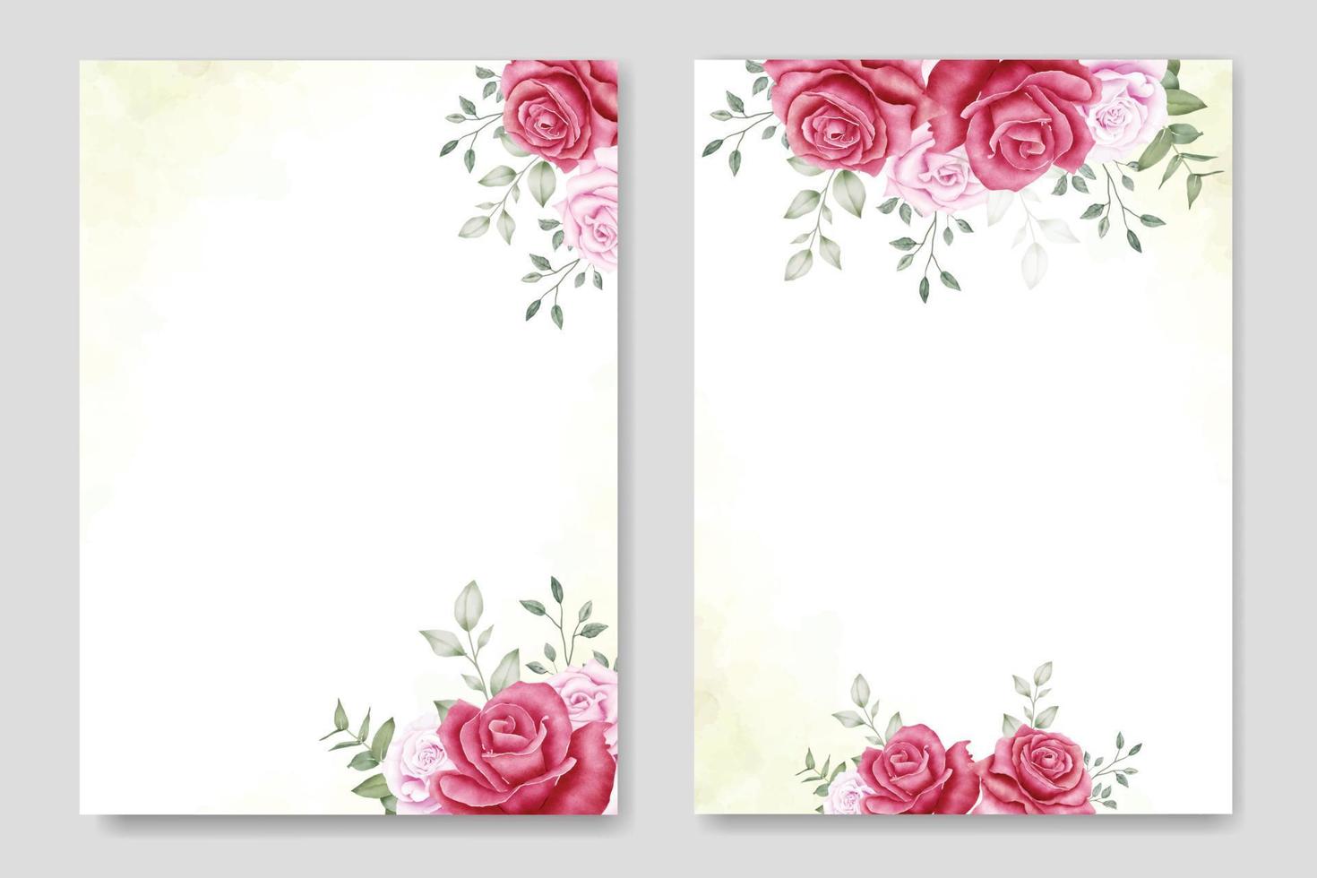 tarjeta de invitación de boda con rosas florales acuarela vector