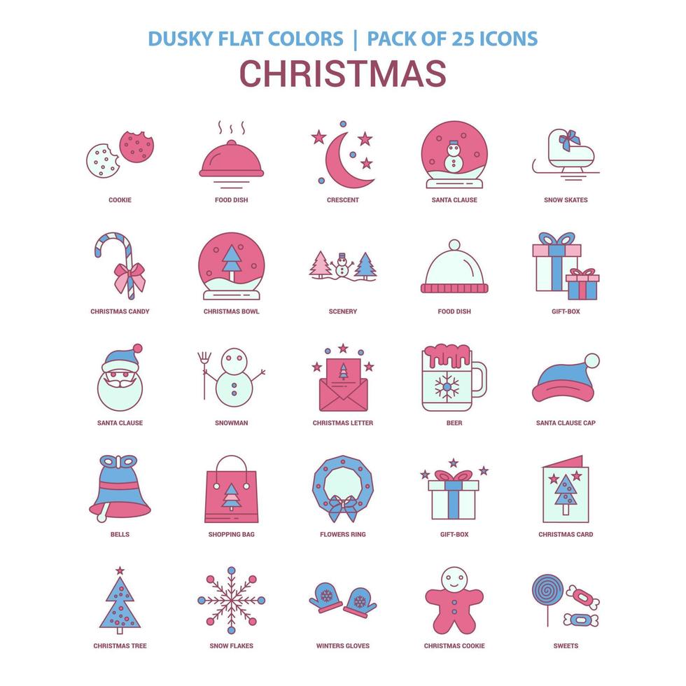 icono de navidad color plano oscuro paquete de iconos vintage 25 vector