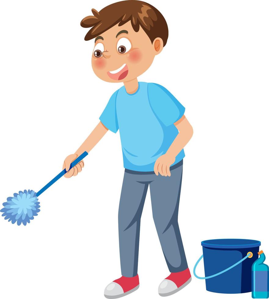 Cartoon character of kid cleaning vector