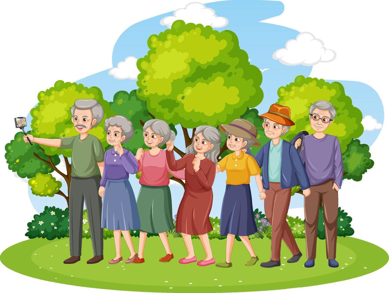 Group of senior people taking selfie vector