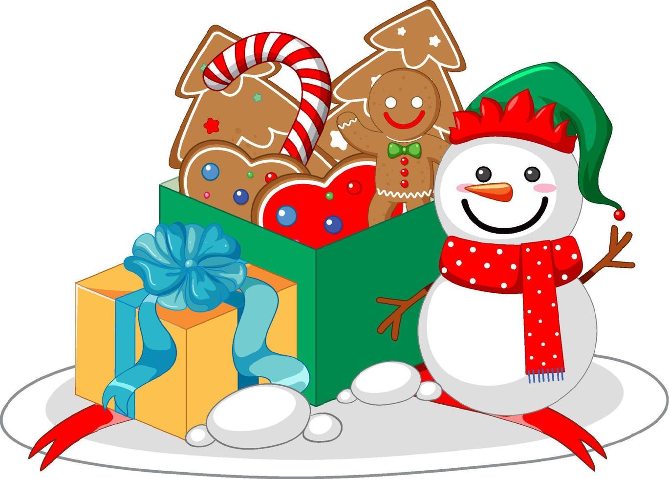 Christmas snowman with gingerbread in the box vector