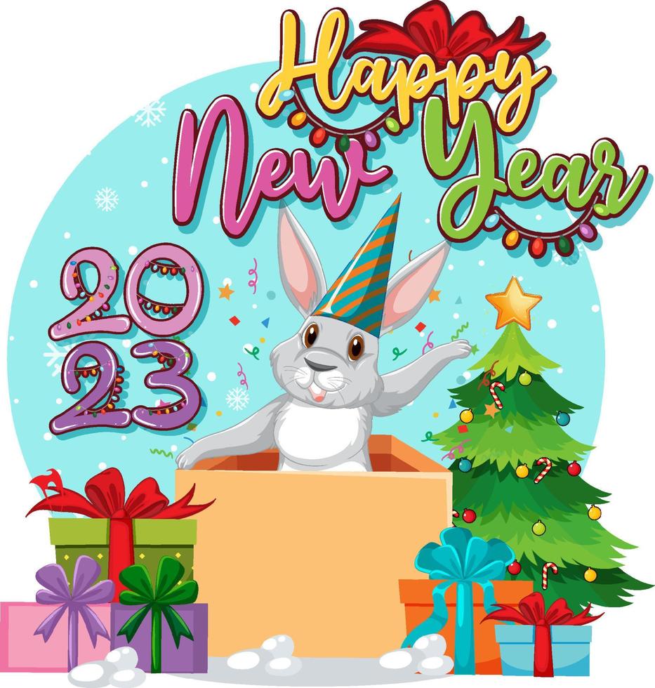 Happy New Year Banner Design with Cute Rabbit vector