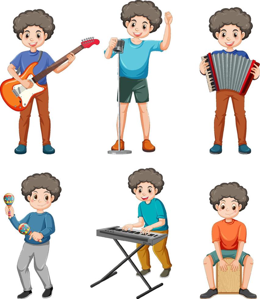 Set of kids playing different musical instrument vector