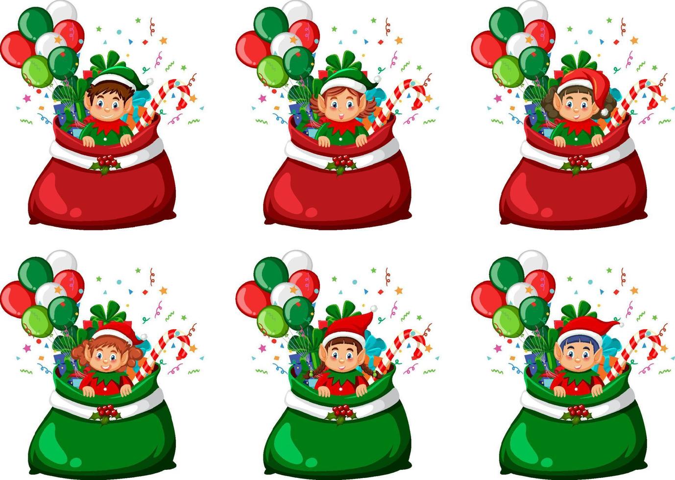 conjunto de duendes navideños en estilo de dibujos animados vector