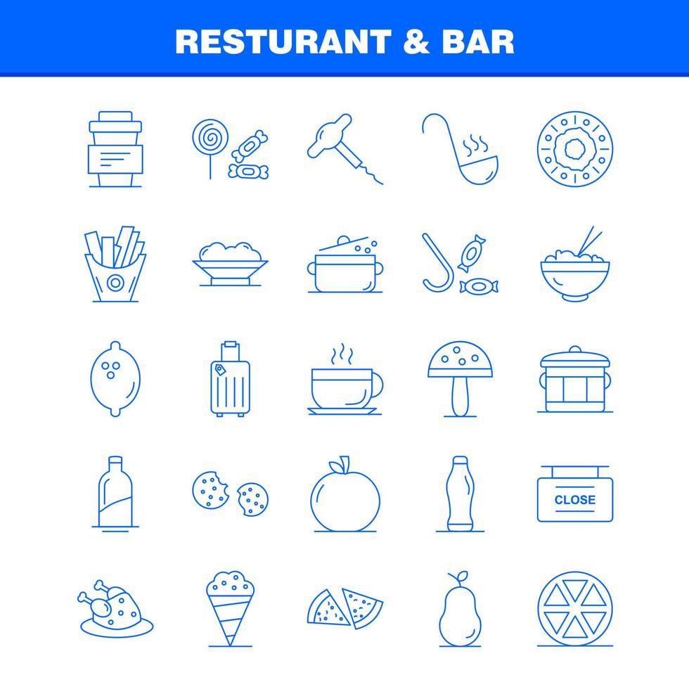 icono de línea de restaurante y bar para impresión web y kit de uxui móvil, como pizza, comida, comida, comida, patata, comer, paquete de pictogramas, vector