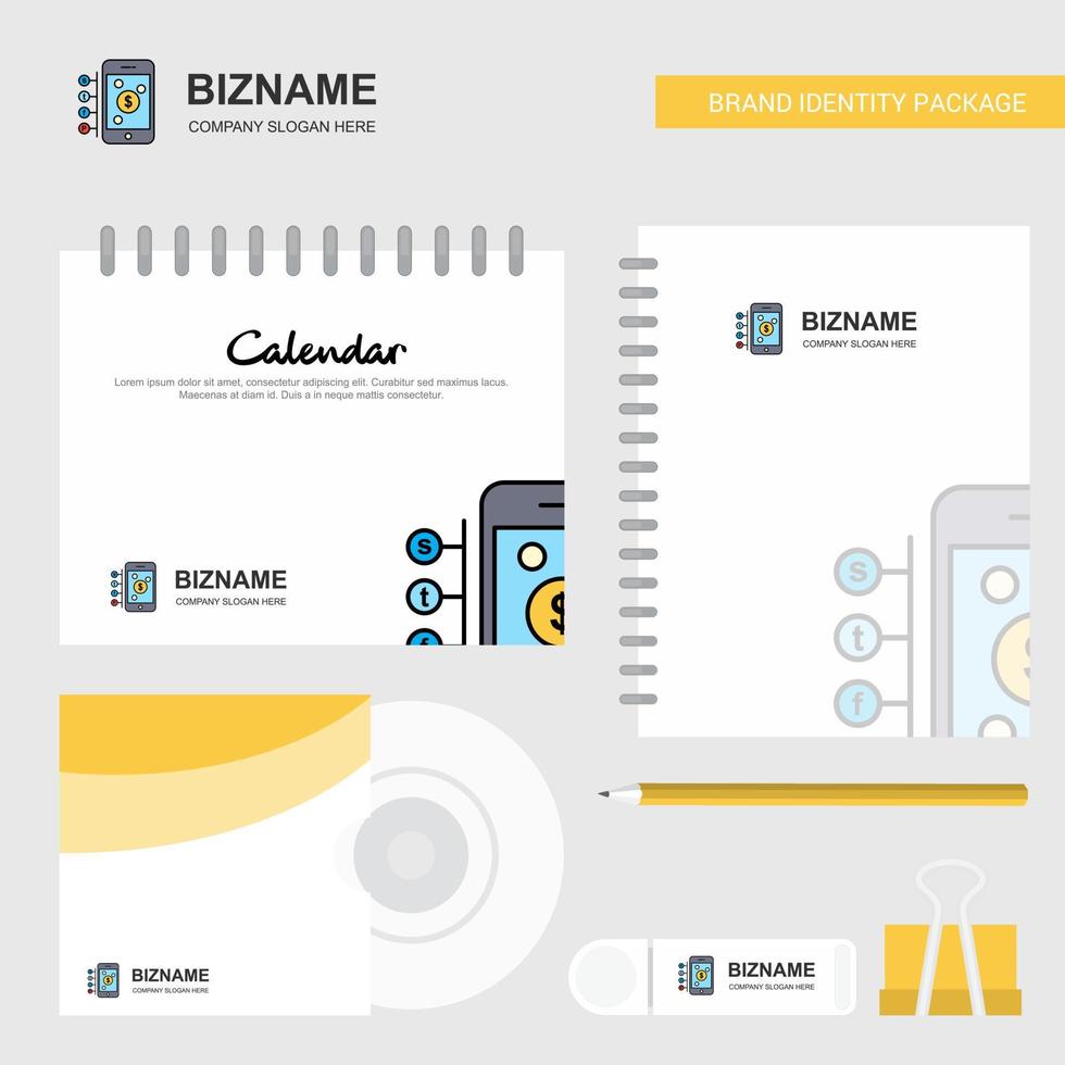 Money through smartphone Logo Calendar Template CD Cover Diary and USB Brand Stationary Package Design Vector Template