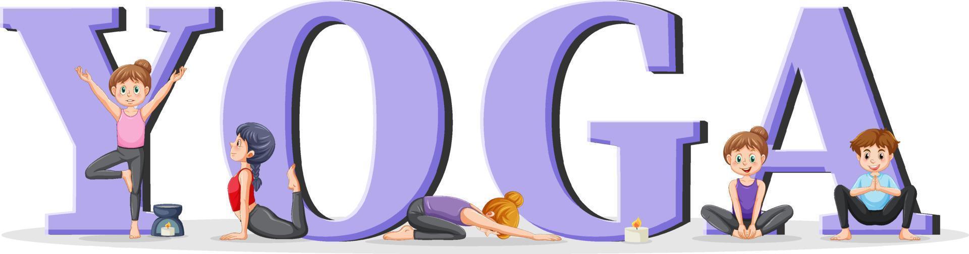 People practicing yoga with text vector