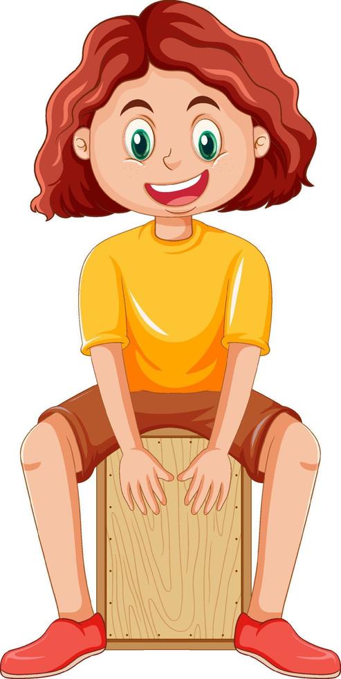 Girl playing cajon drum vector