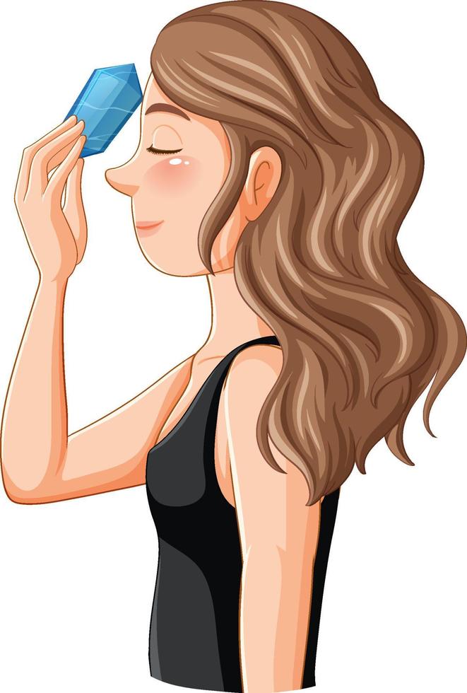 Side view of a young woman with healing crystal vector