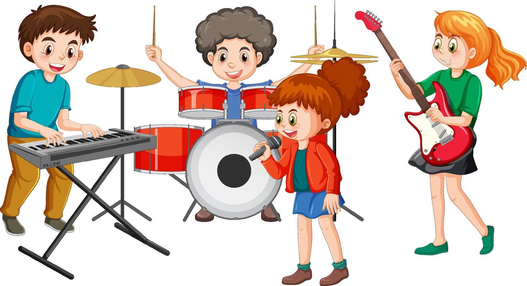 niños tocando diferentes instrumentos musicales vector