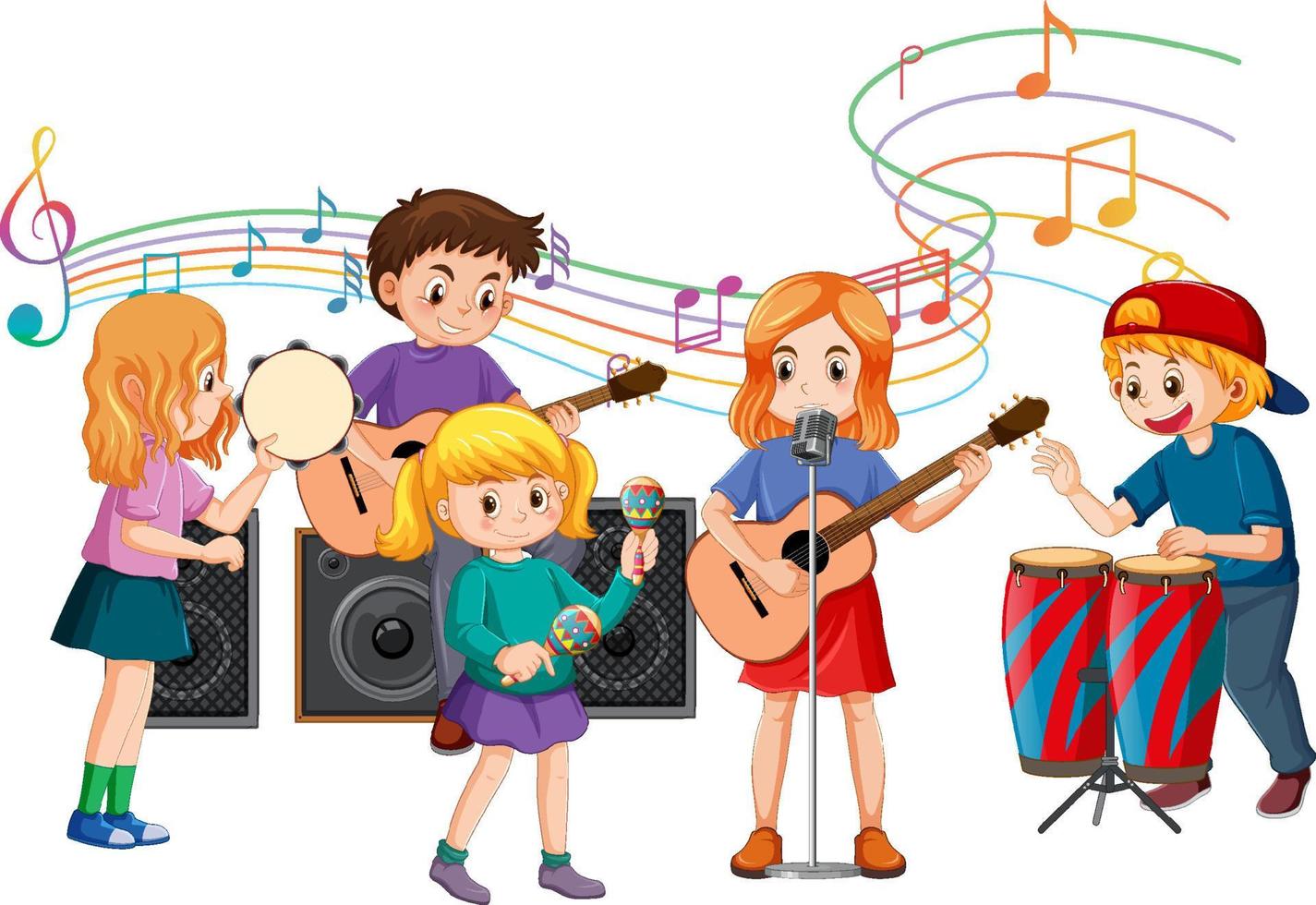 Children playing different musical instruments vector