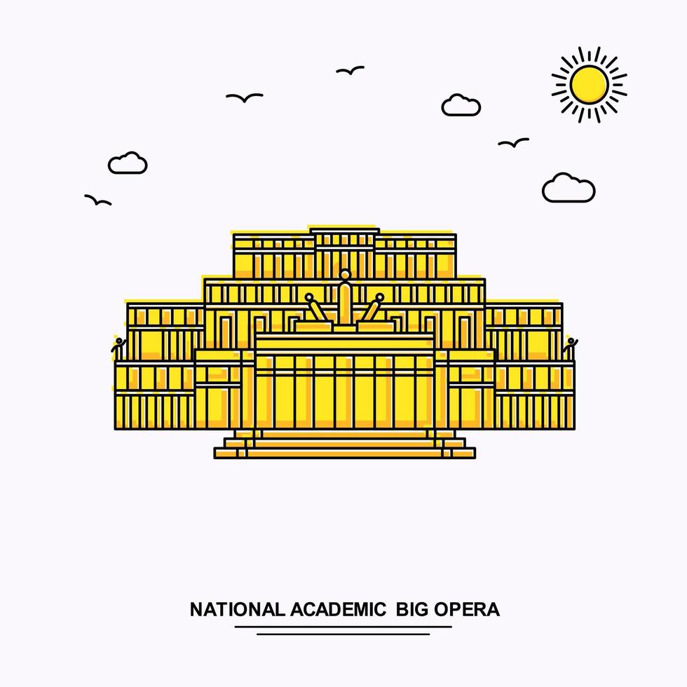 plantilla de cartel de monumento de gran ópera académica nacional viaje mundial fondo de ilustración amarilla en estilo de línea con escena de la naturaleza de belleza vector