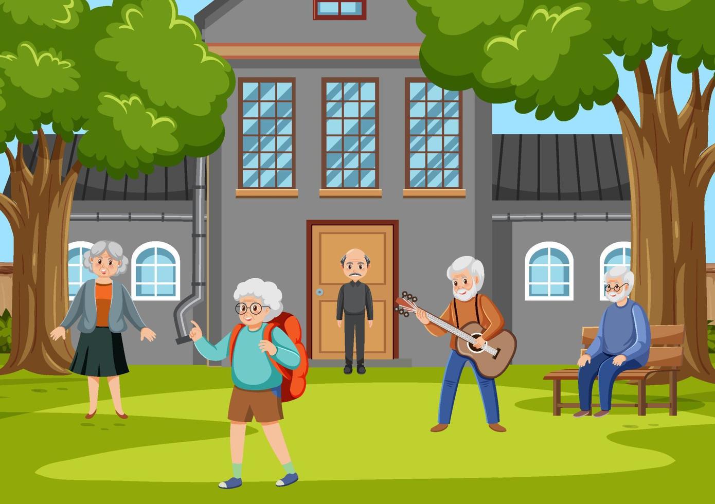 Elderly people doing activity at park vector