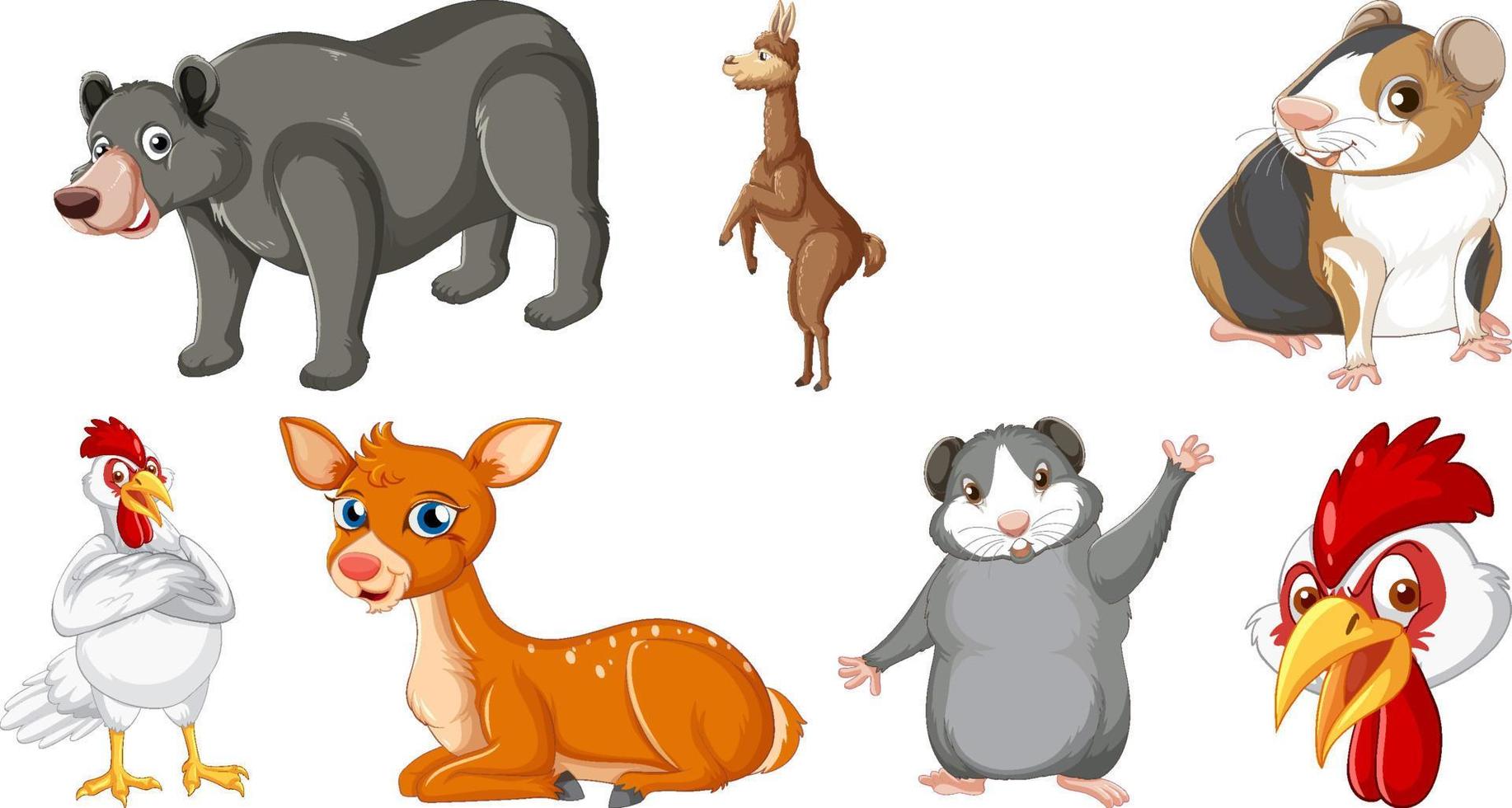 Set of various animals cartoon characters vector