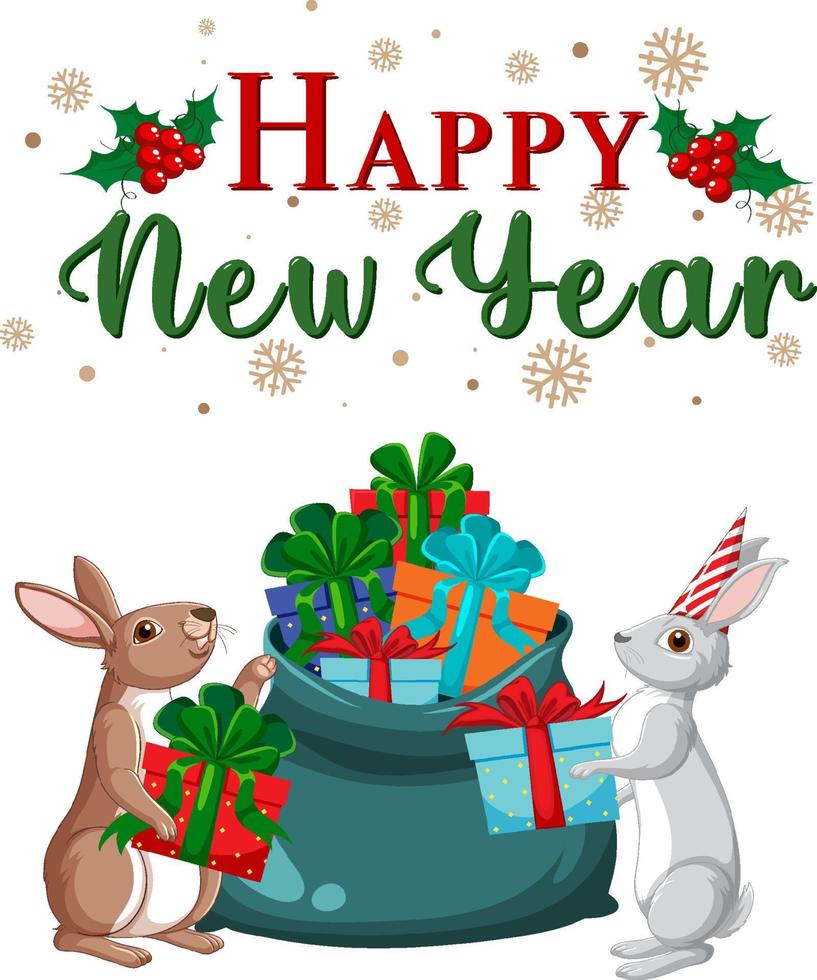 Happy New Year text with cute rabbit for banner design vector