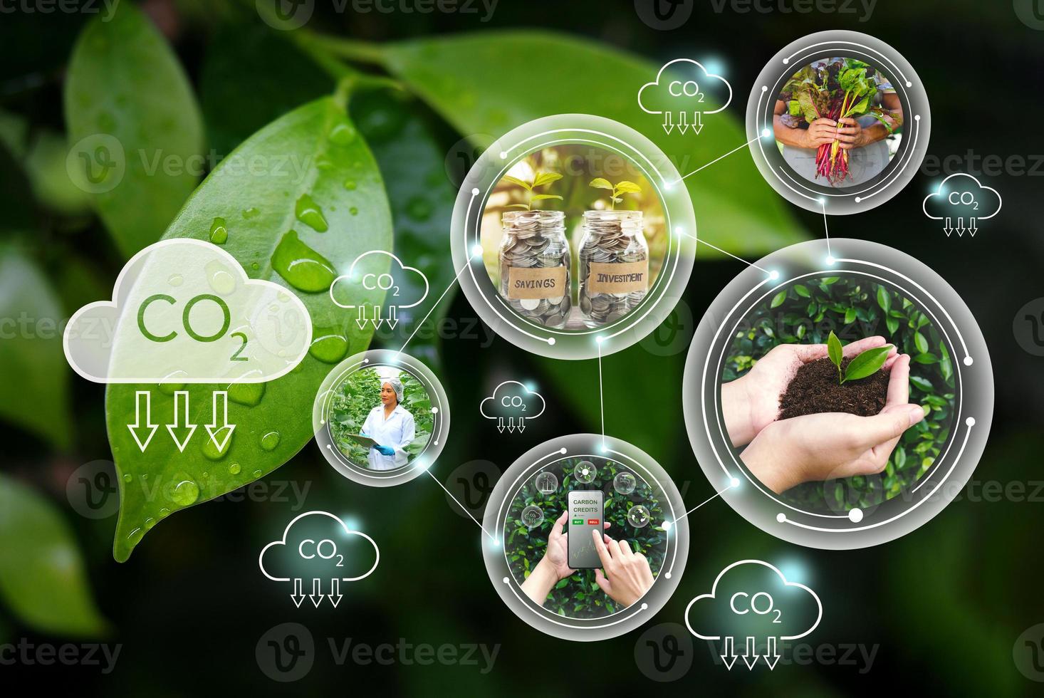 Carbon credits, Net zero emission, Clean technology, Renewable energy concept. photo