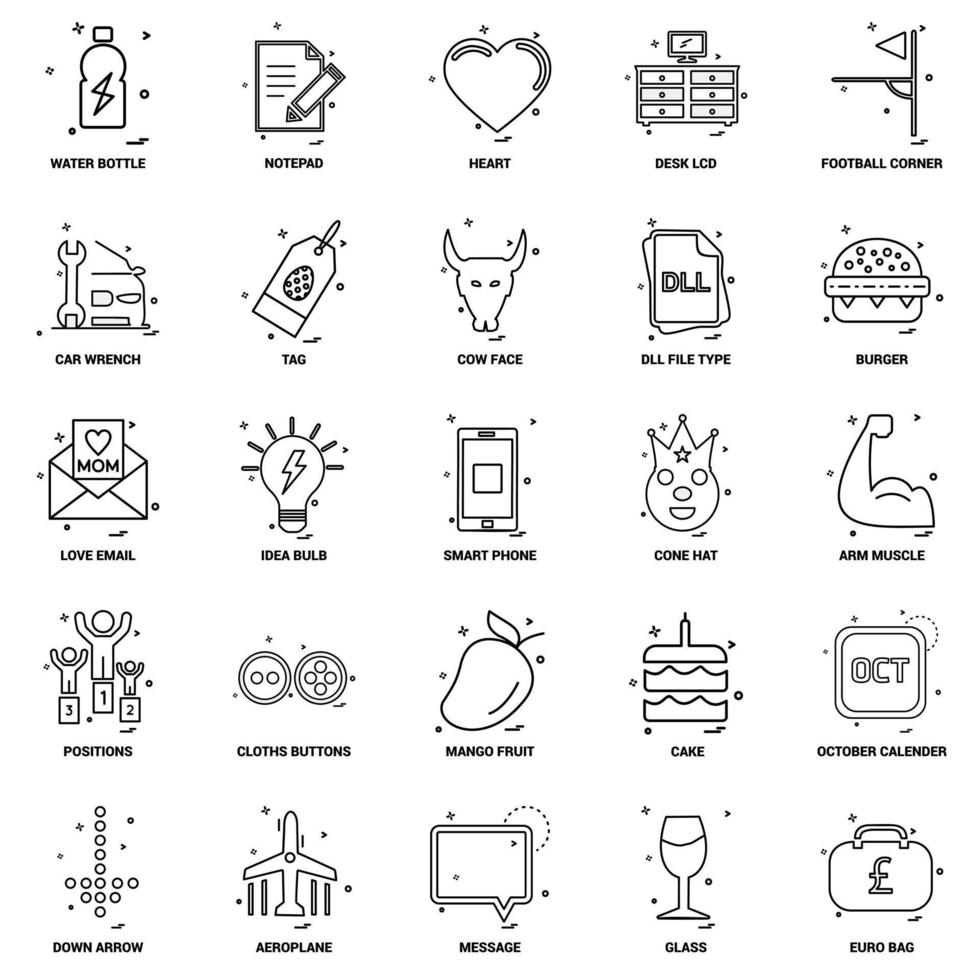 25 conjunto de iconos de línea de mezcla de concepto de negocio vector