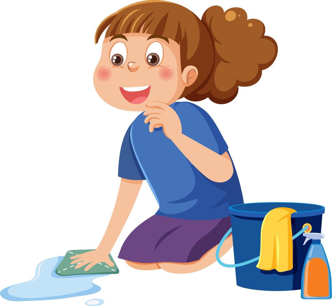 Cartoon character of kid cleaning vector