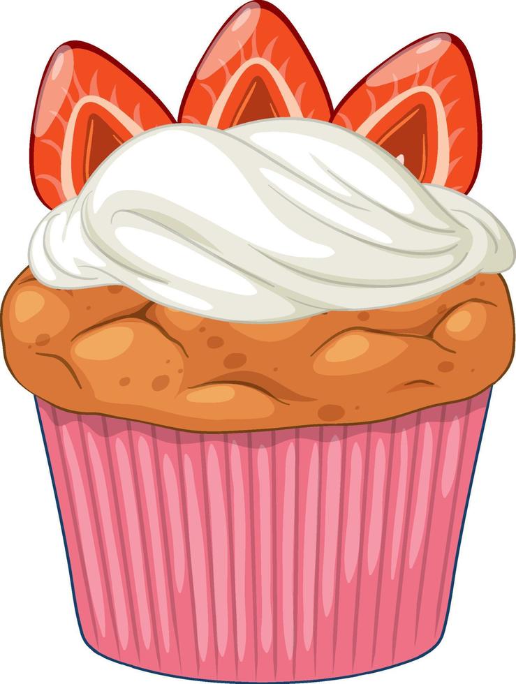 An isolated delicious strawberry cupcake vector