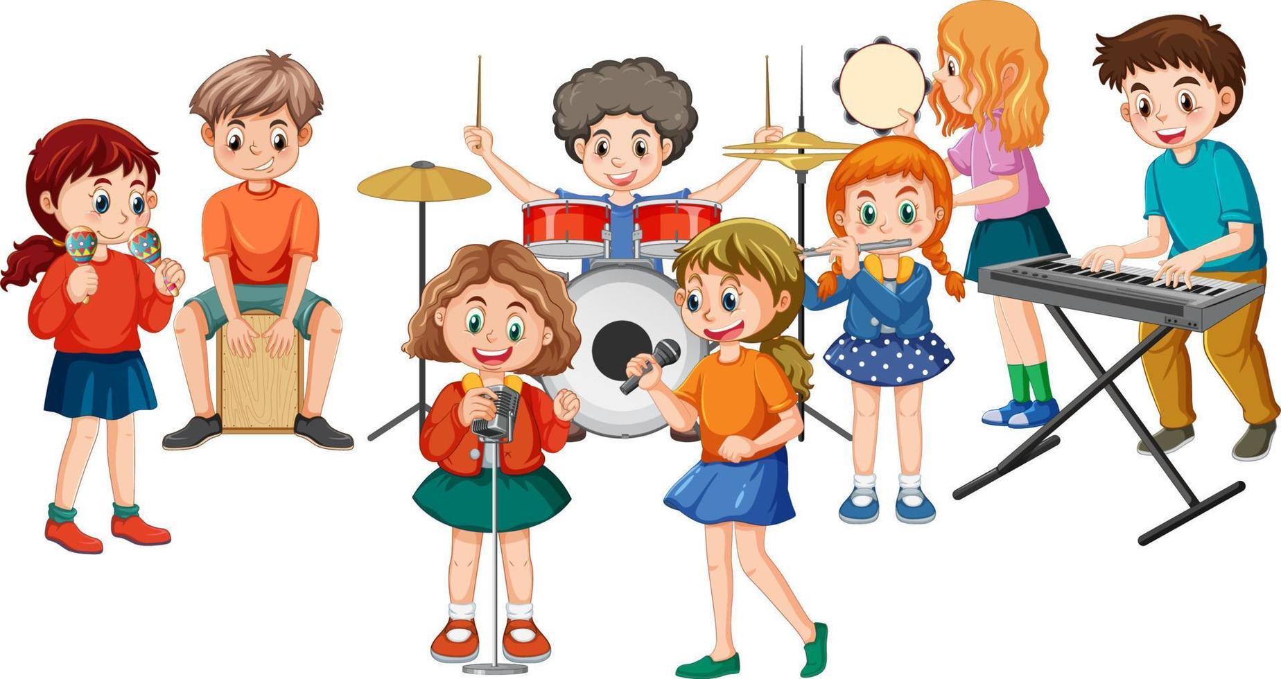 Children playing musical instrument vector