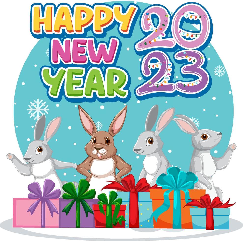 Happy New Year Banner Design with Cute Rabbit vector