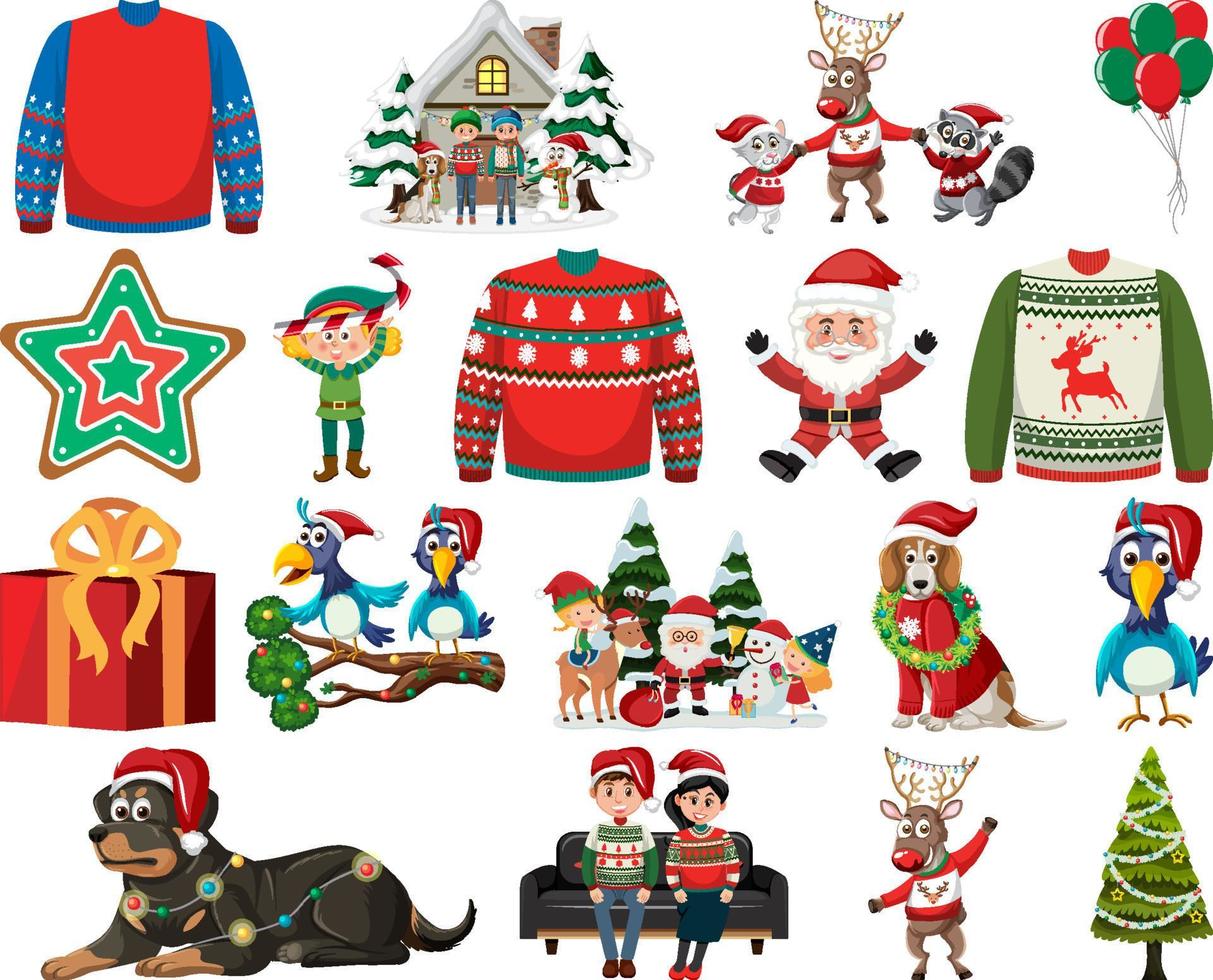 conjunto de elementos y personajes navideños vector