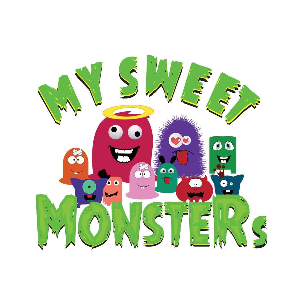 My Sweet Little monster card design vector