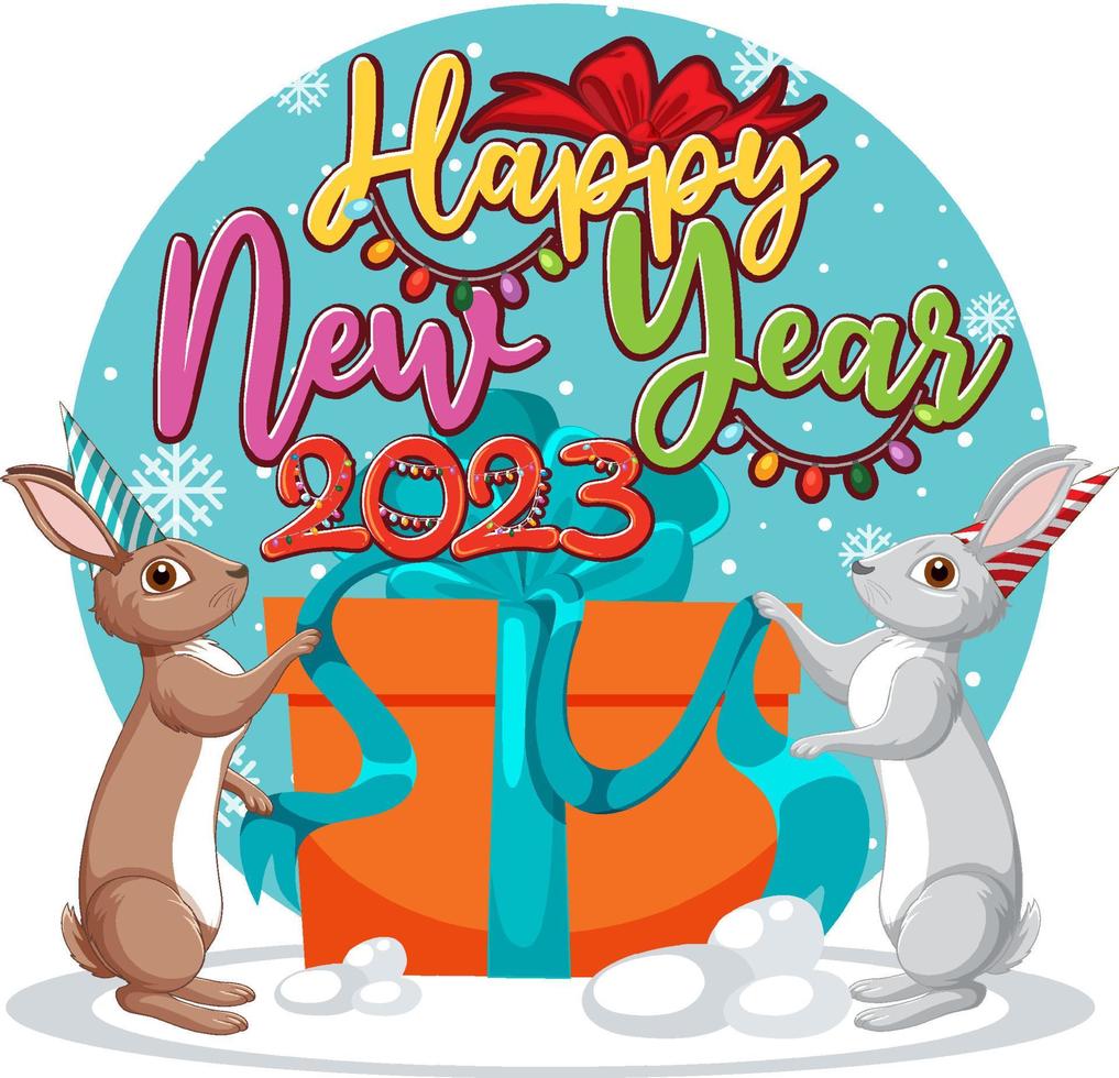 Happy New Year text with cute rabbit for banner design vector