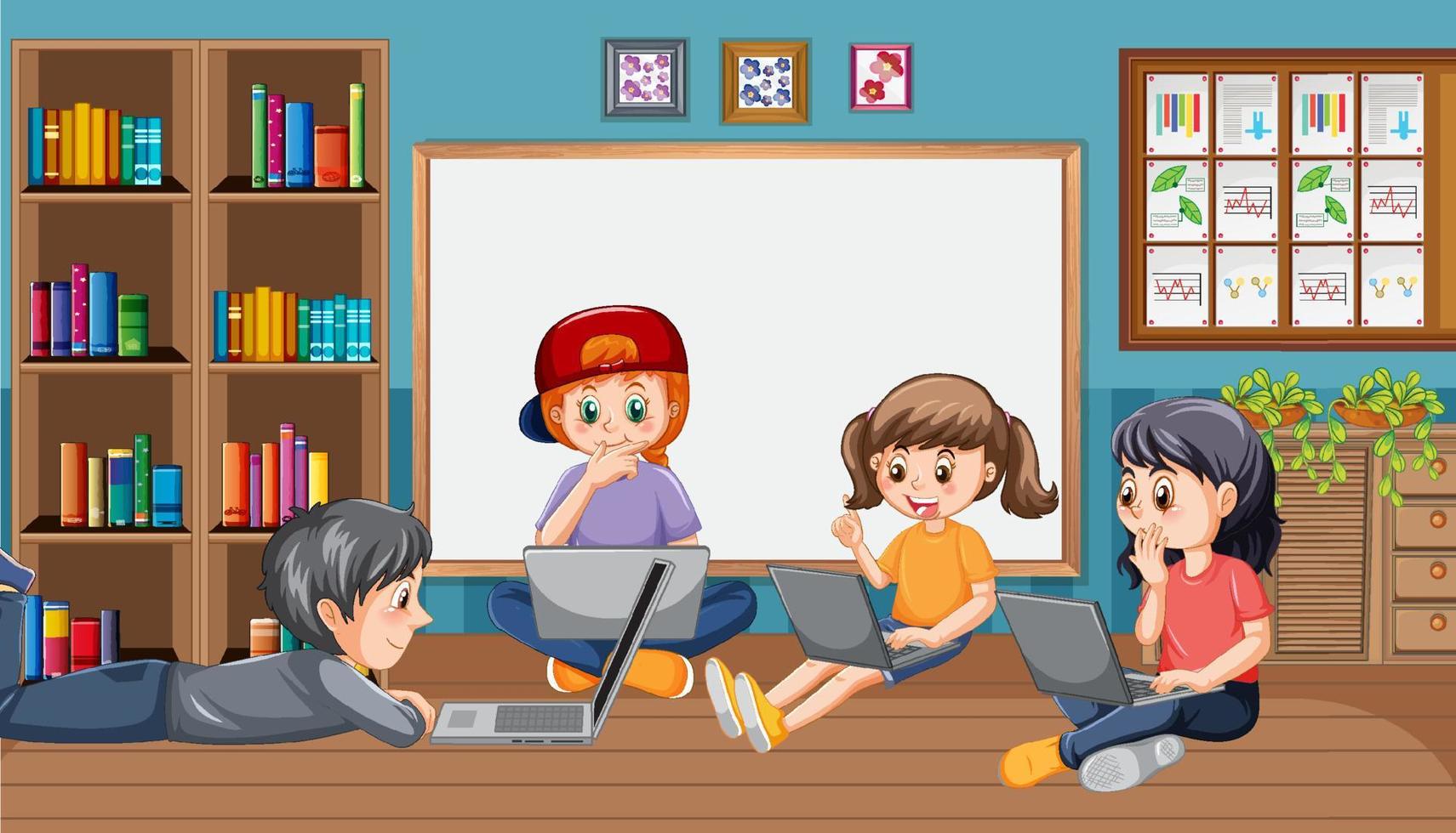 Children using technology devices at home vector