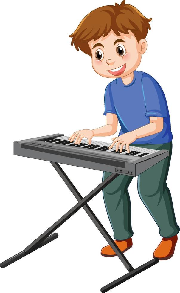 Boy playing electric keyboard piano vector