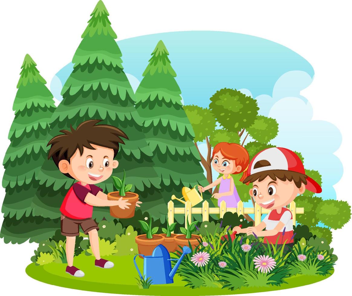 Happy children enjoying outdoor at the yard vector