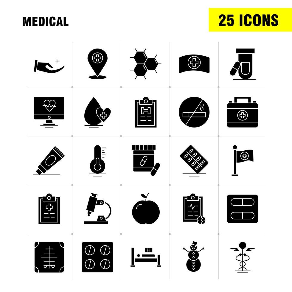 Medical Solid Glyph Icons Set For Infographics Mobile UXUI Kit And Print Design Include Water Melon Melon Fruit Food Bones Broken Bones Collection Modern Infographic Logo and Pictogram V vector