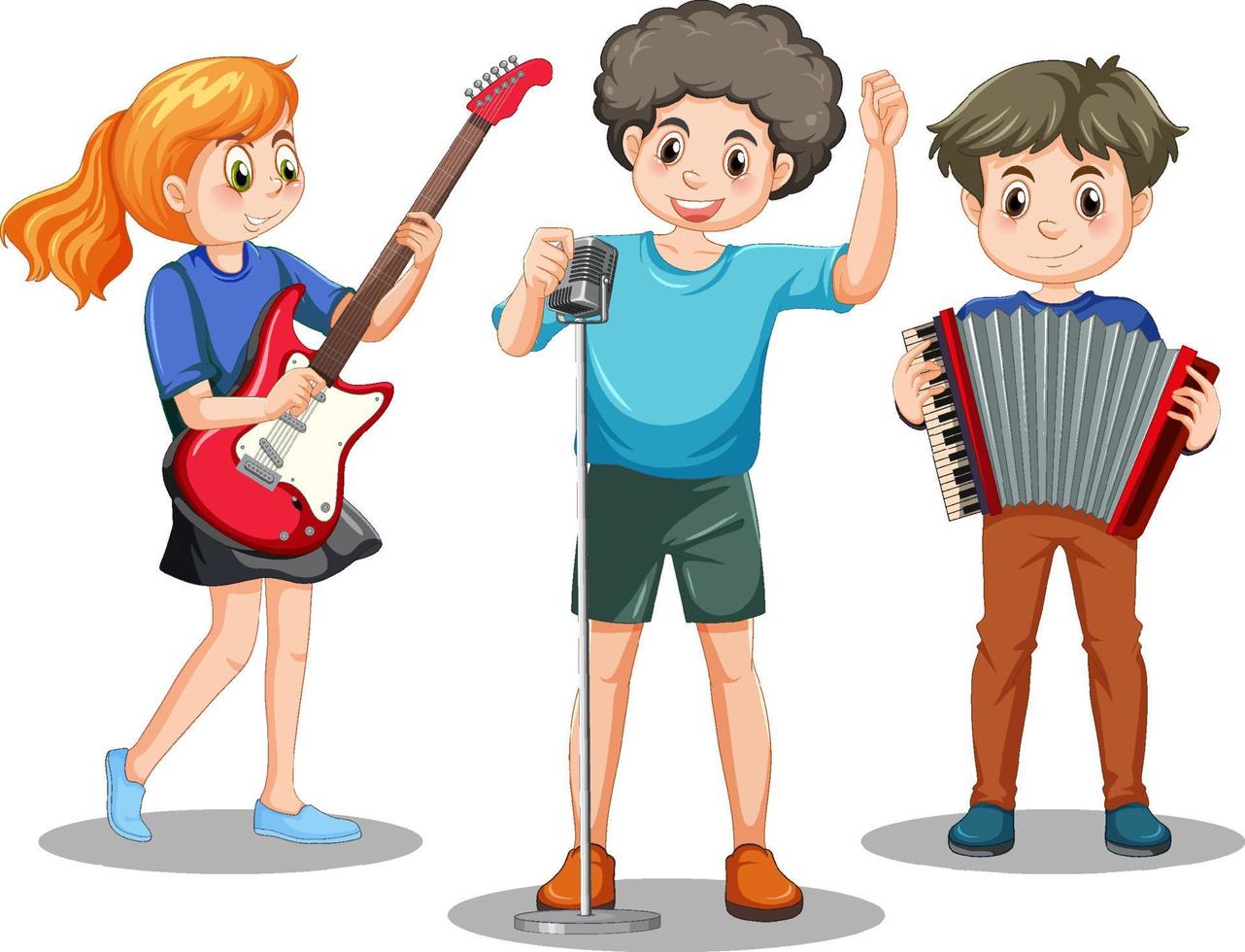 personaje de dibujos animados de banda de música infantil vector