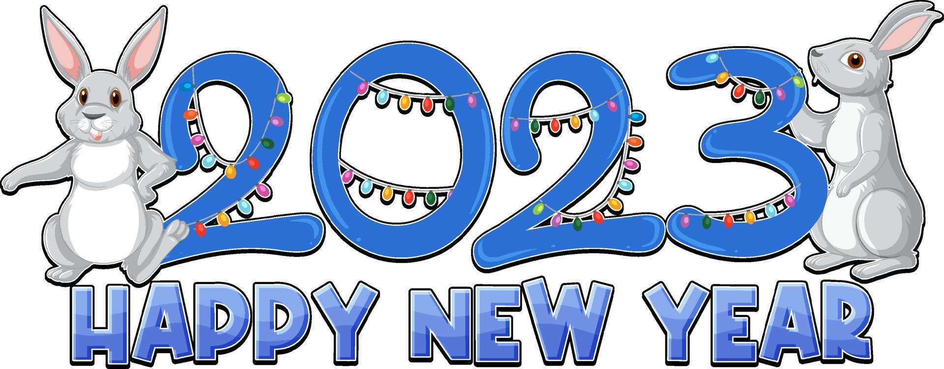 Happy New Year text with cute rabbit for banner design vector