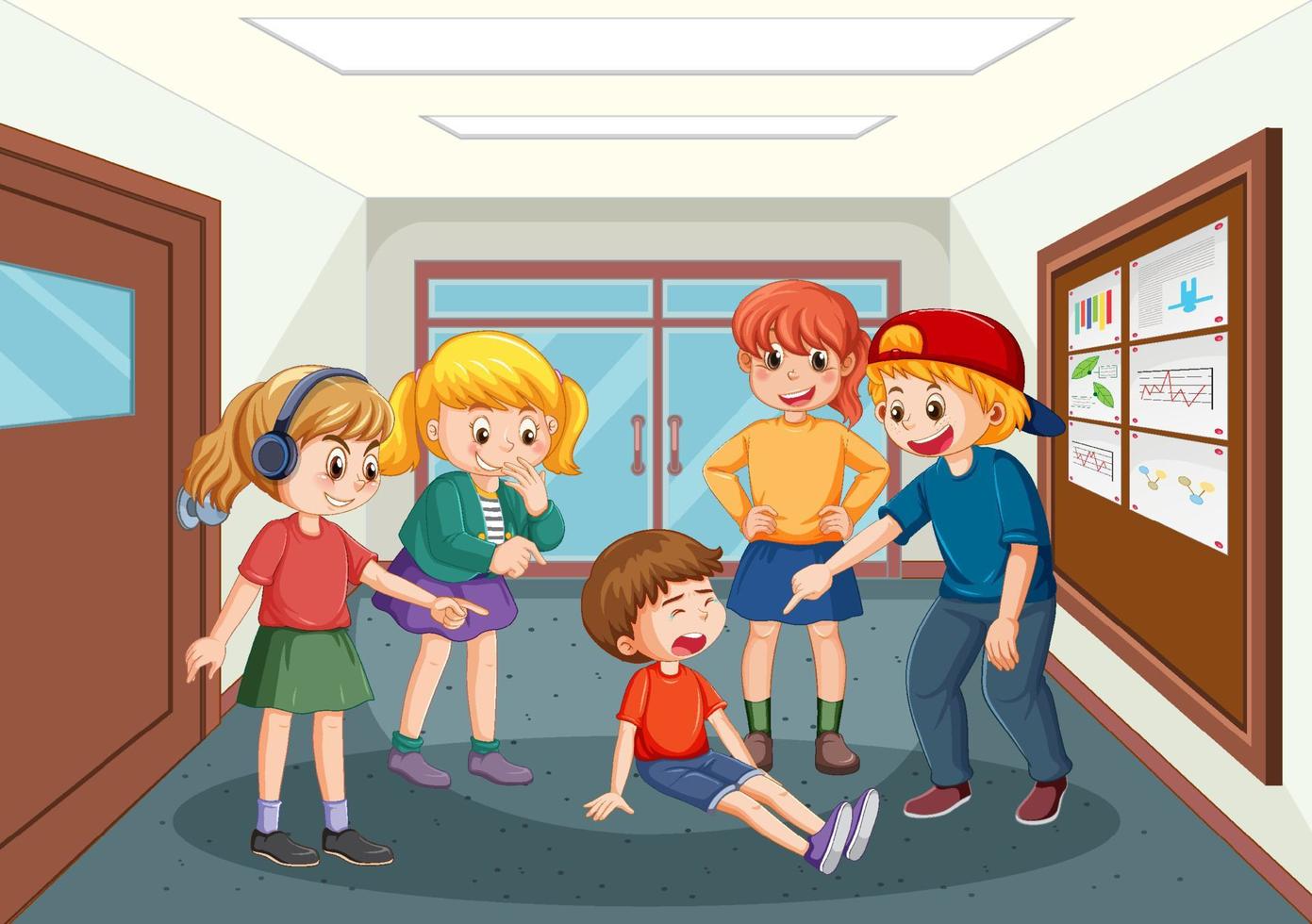 acoso escolar con personajes de dibujos animados de estudiantes vector
