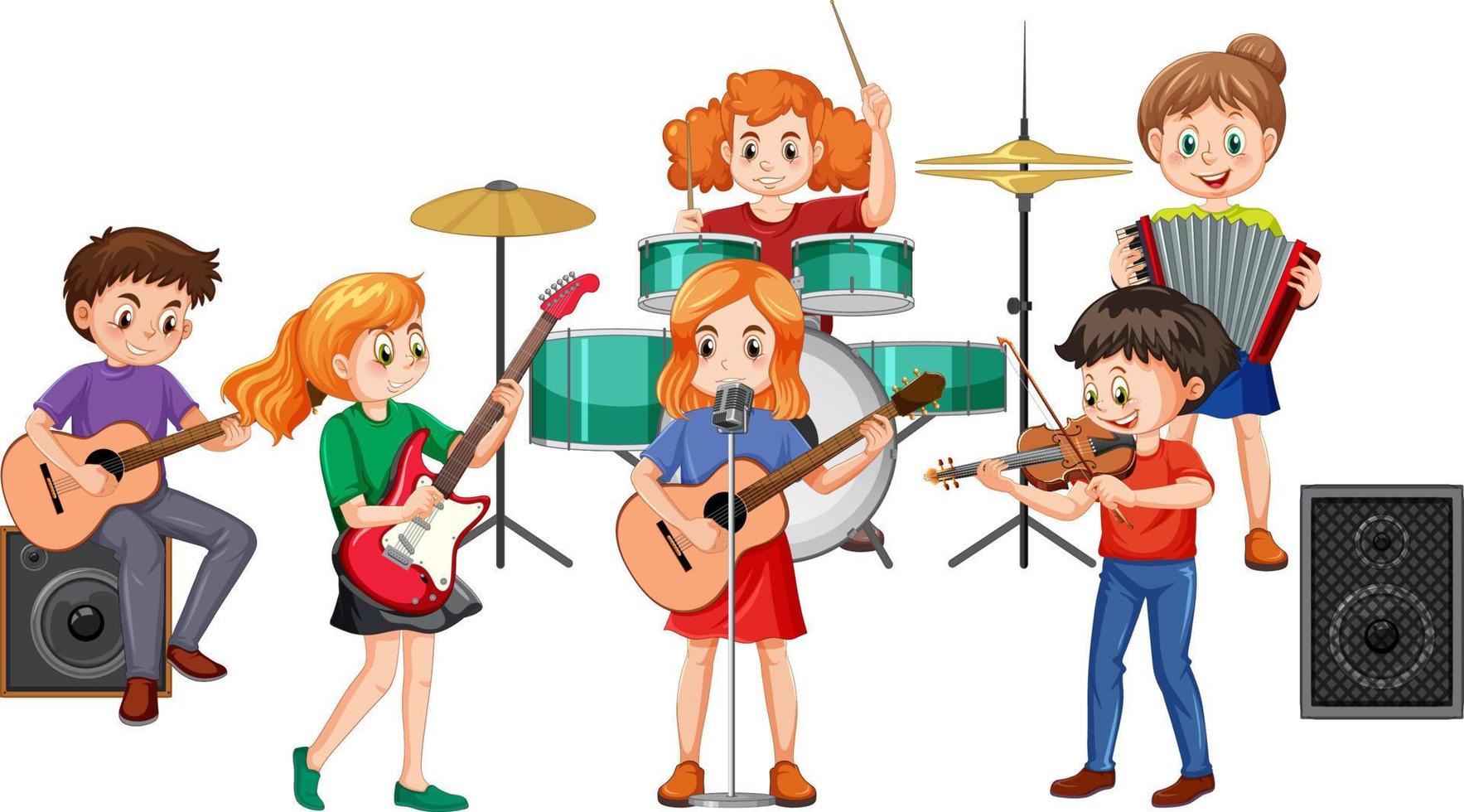 Children playing musical instrument vector