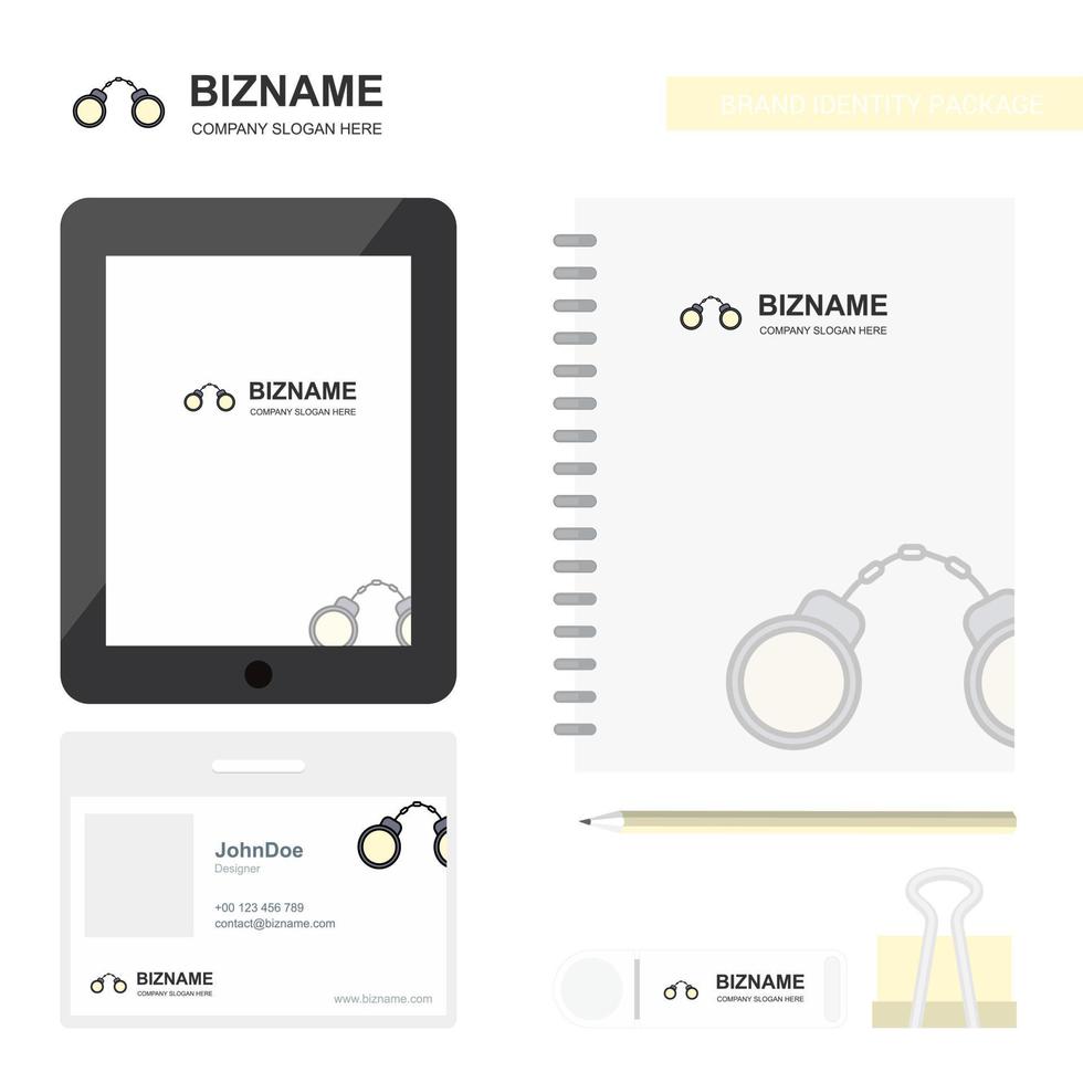 Hand cuffs Business Logo Tab App Diary PVC Employee Card and USB Brand Stationary Package Design Vector Template