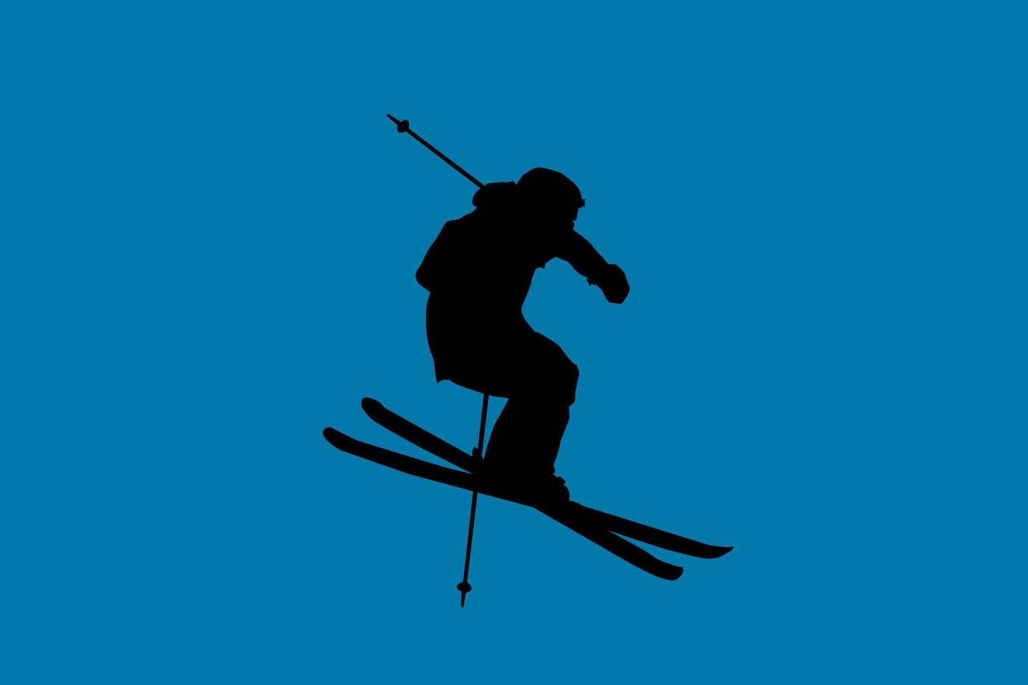 Silhouette of people skiing in winter vector