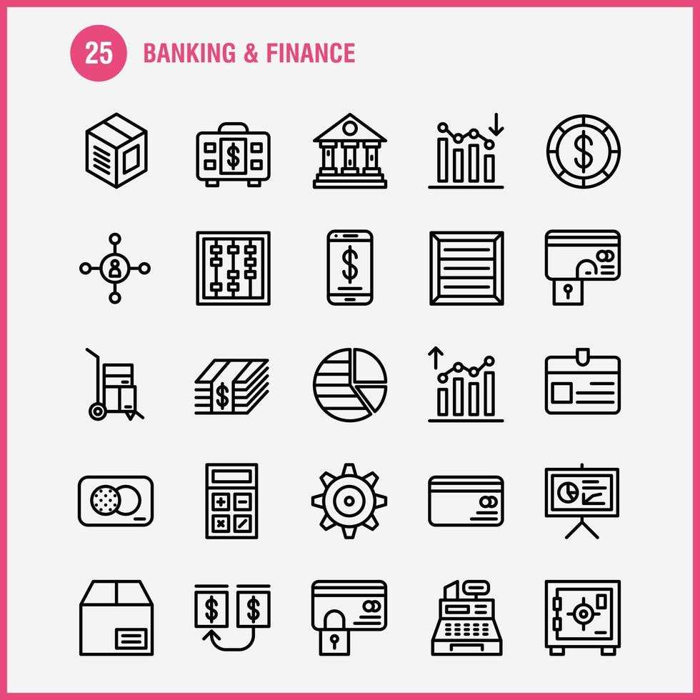 Banking Line Icon Pack For Designers And Developers Icons Of Analysis Financial Graph Report Down Hierarchy Management Organization Vector