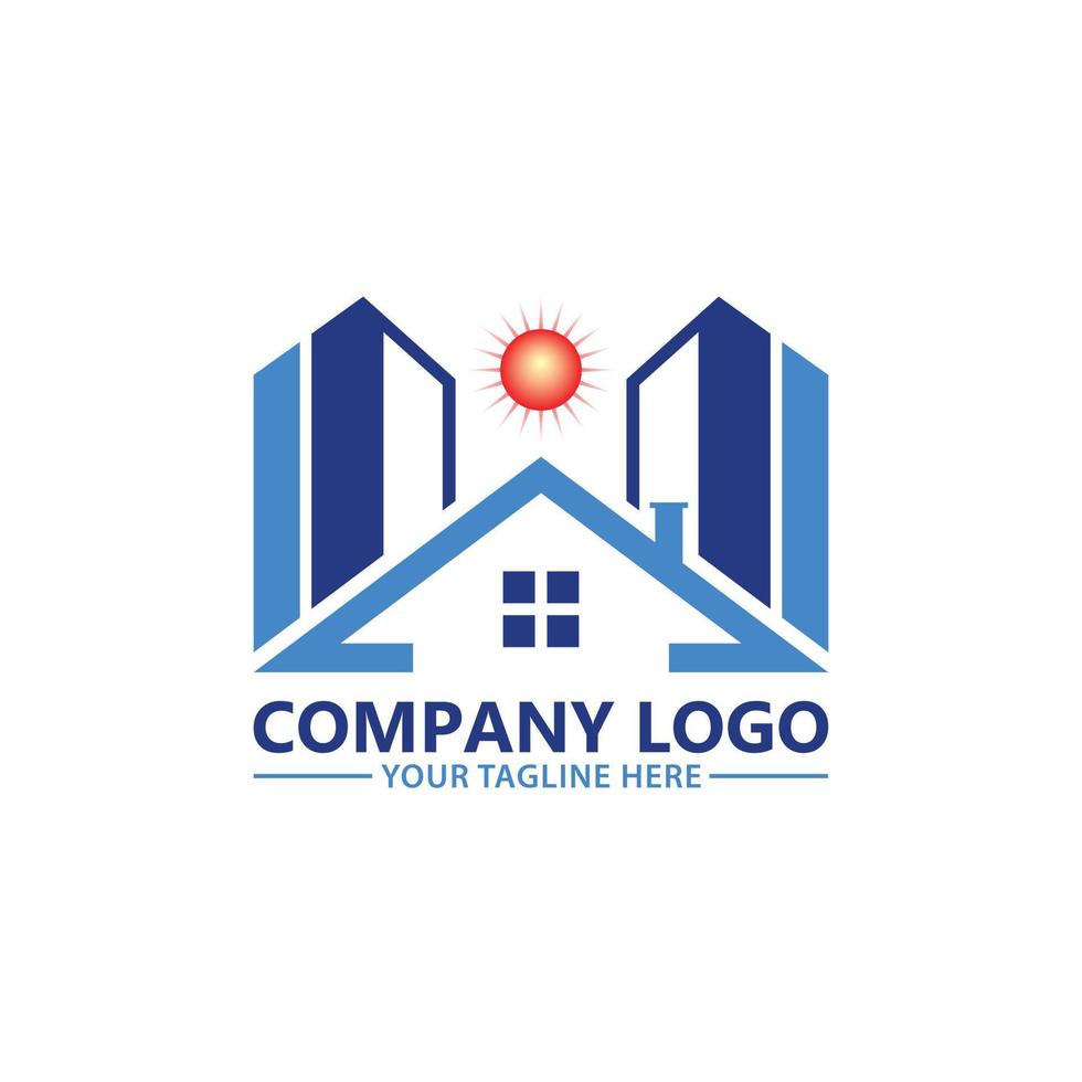 Construction Building Logo Icon Vector Template With Sunrising