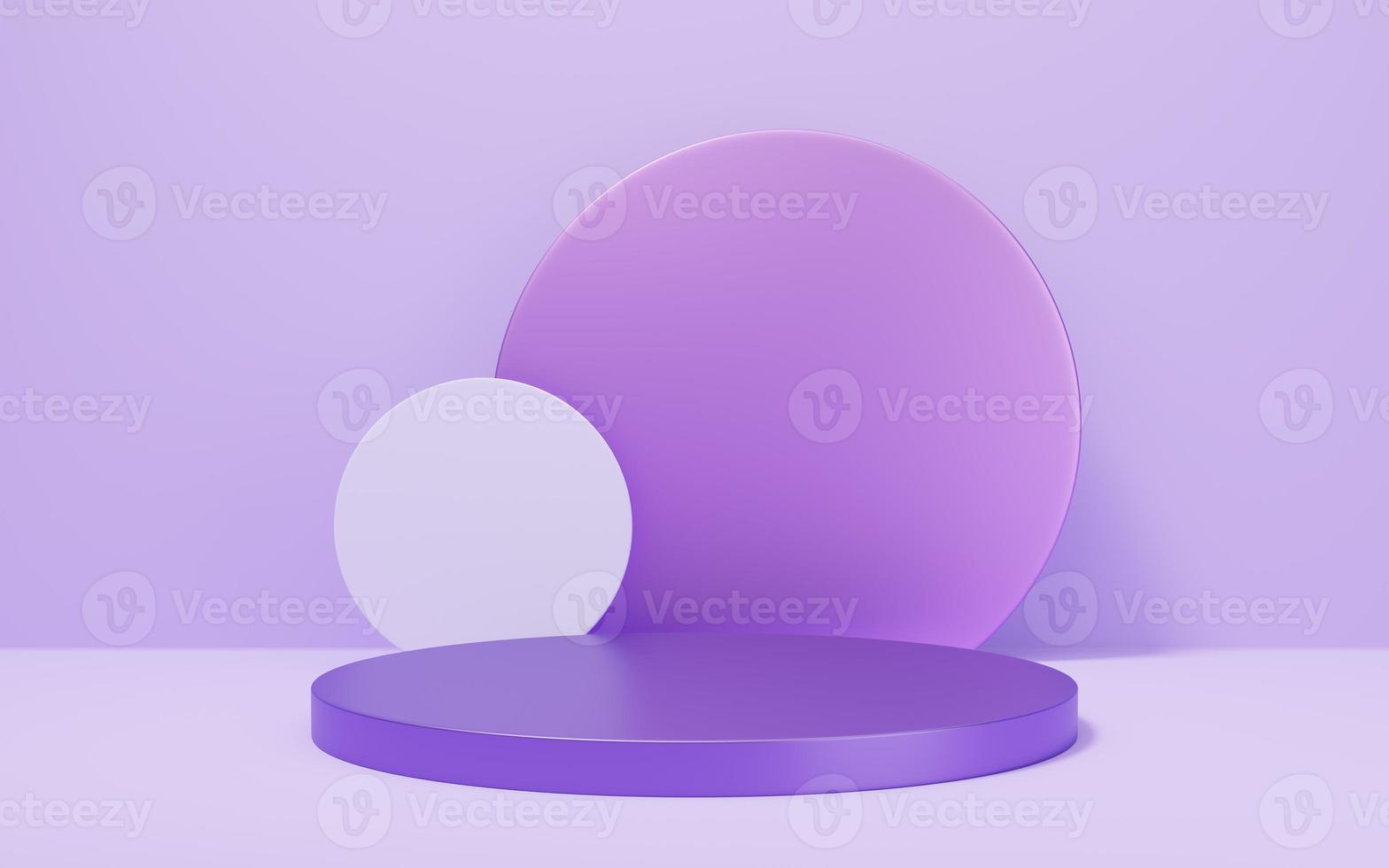 3d Empty purple marble cylinder podium with gold border on violet arch circle background. Abstract minimal studio 3d geometric shape object. Mockup space for display of product design. 3d rendering. photo