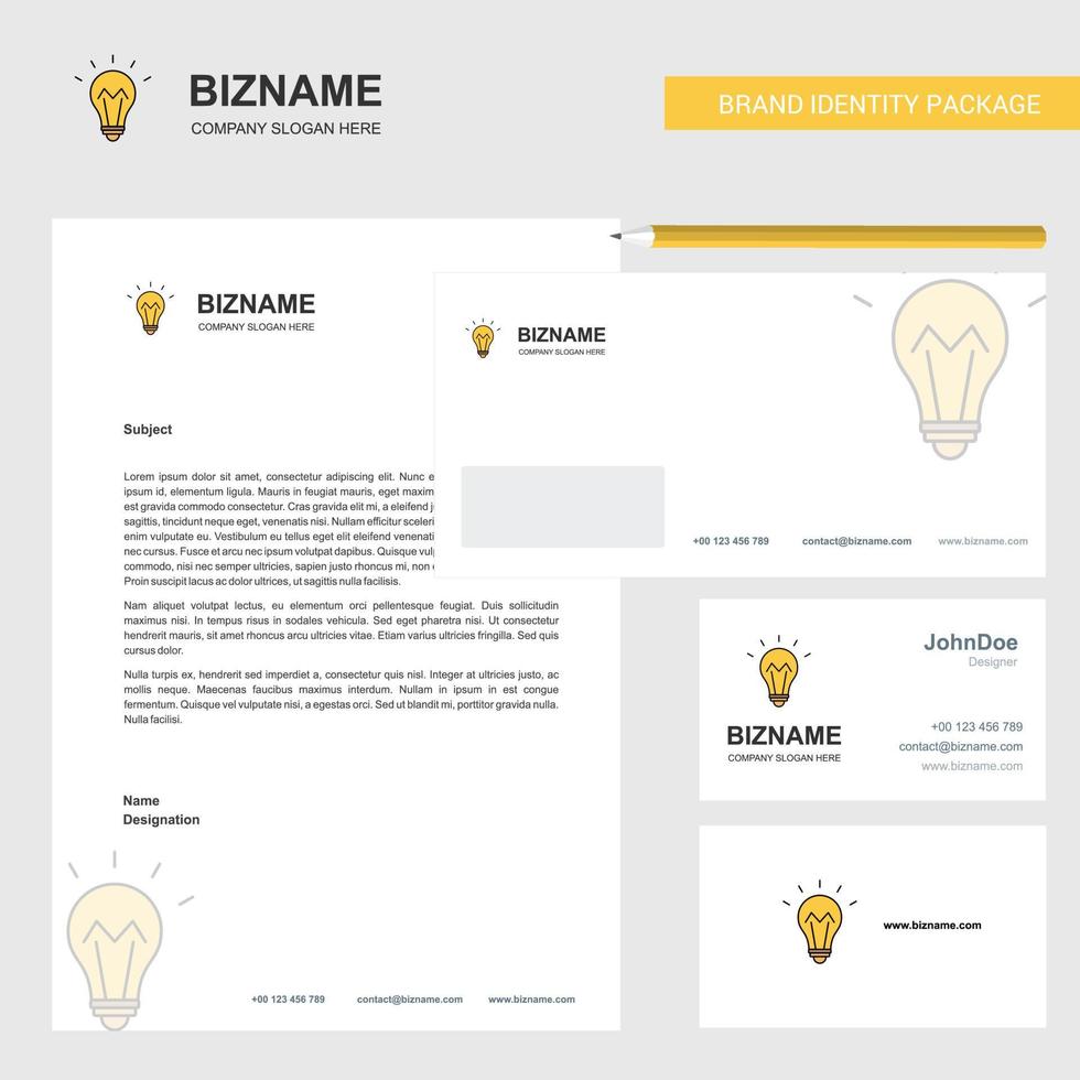 Bulb Business Letterhead Envelope and visiting Card Design vector template