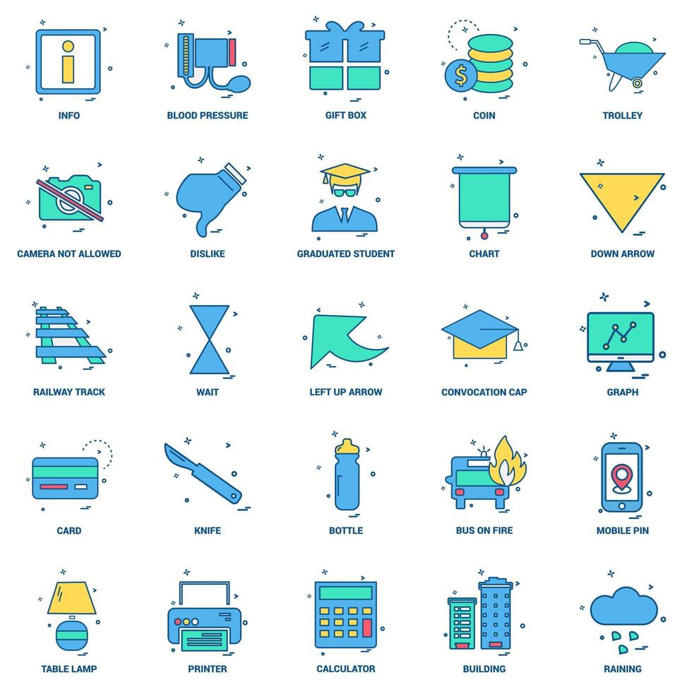 25 conjunto de iconos de color plano de mezcla de concepto de negocio vector