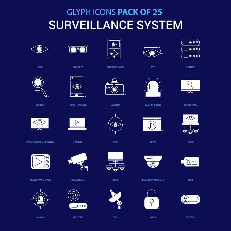 Surveillance White icon over Blue background 25 Icon Pack vector