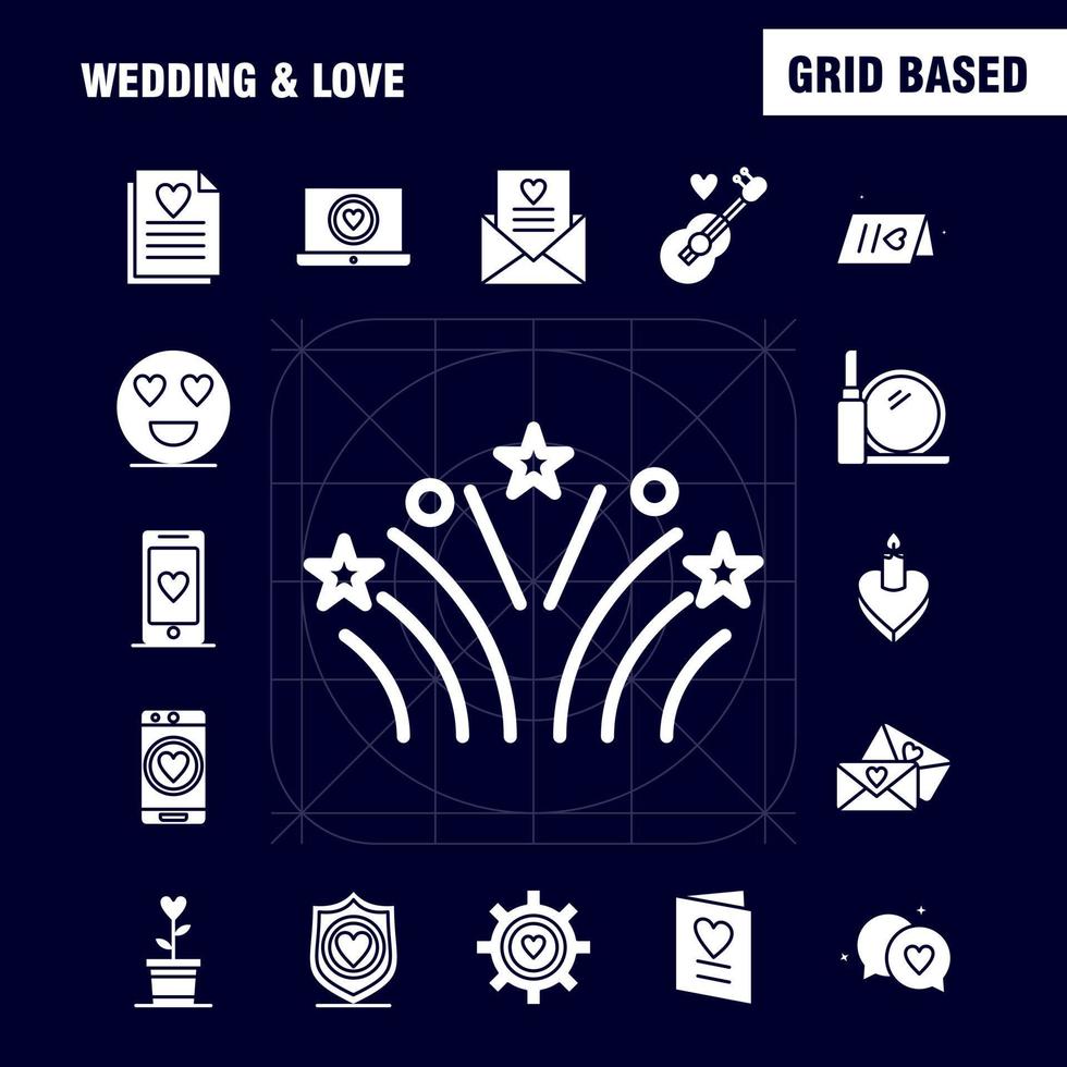 Wedding And Love Solid Glyph Icons Set For Infographics Mobile UXUI Kit And Print Design Include Laptop Love Heart Wedding Card Love Heart Wedding Icon Set Vector