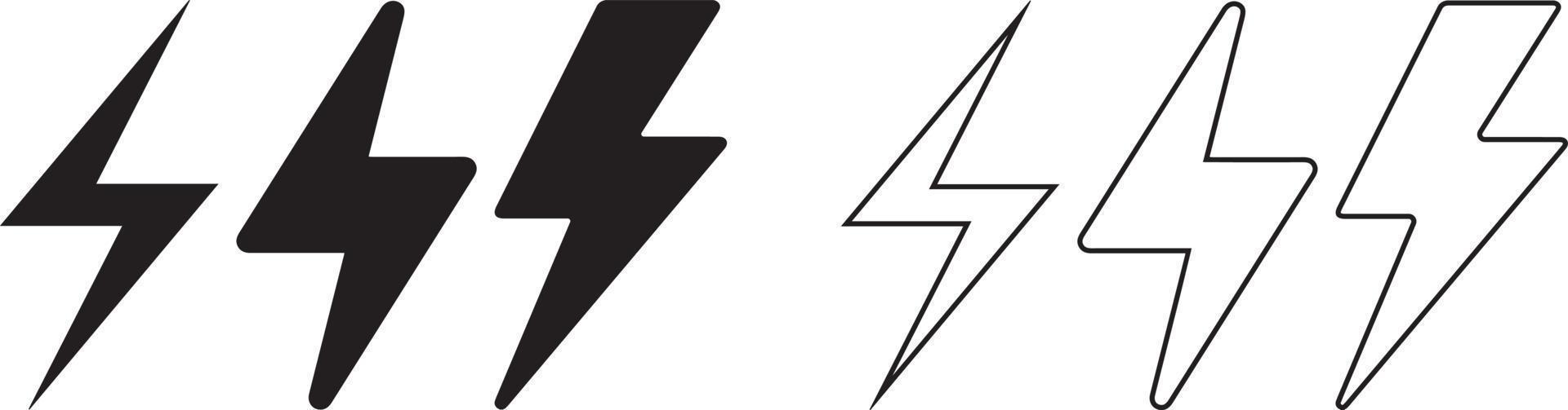 iconos de relámpago de perno. colección de iconos flash. logotipo de perno. símbolos eléctricos. símbolos de rayos eléctricos vector