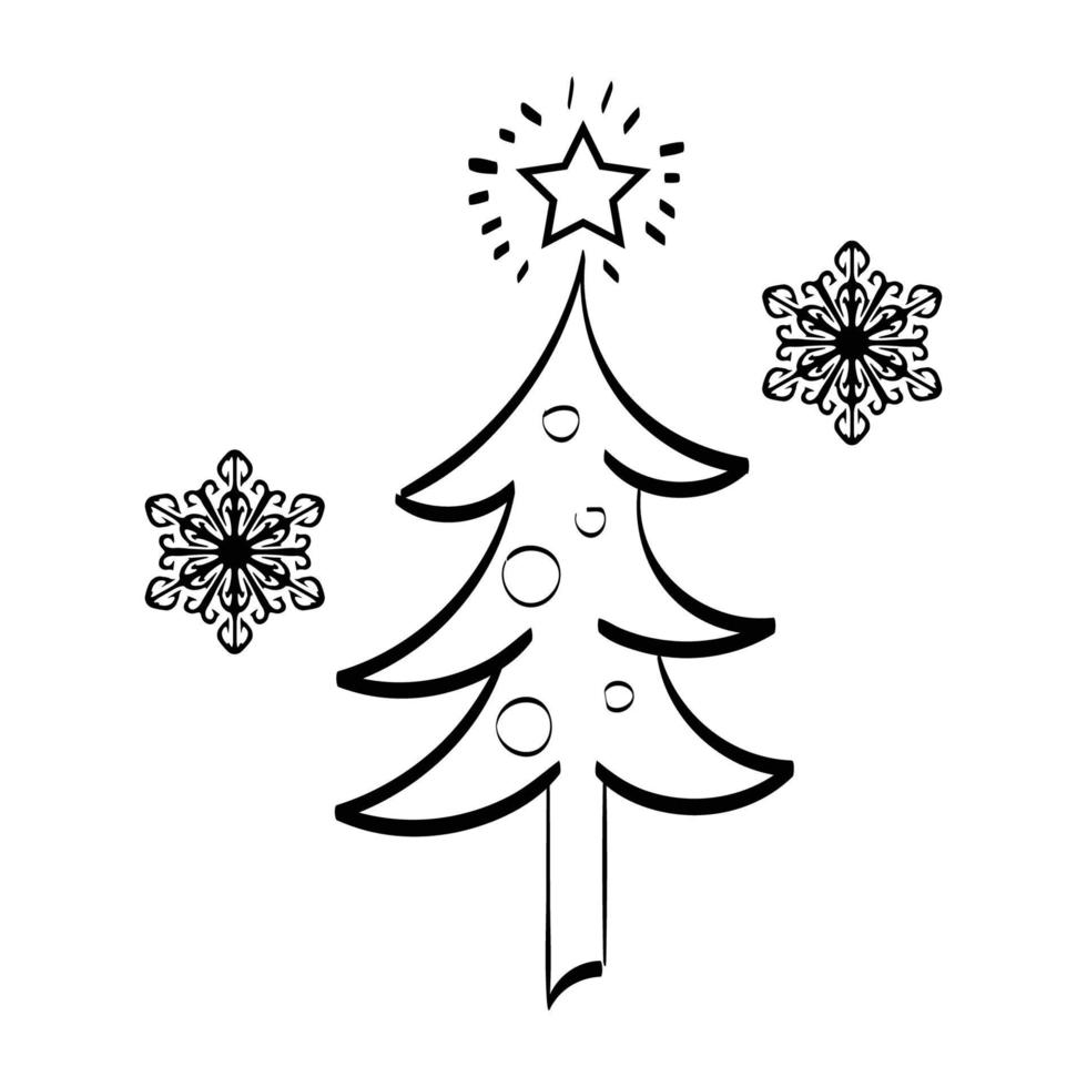 Hand Drawn outline Christmas Illustration. vector