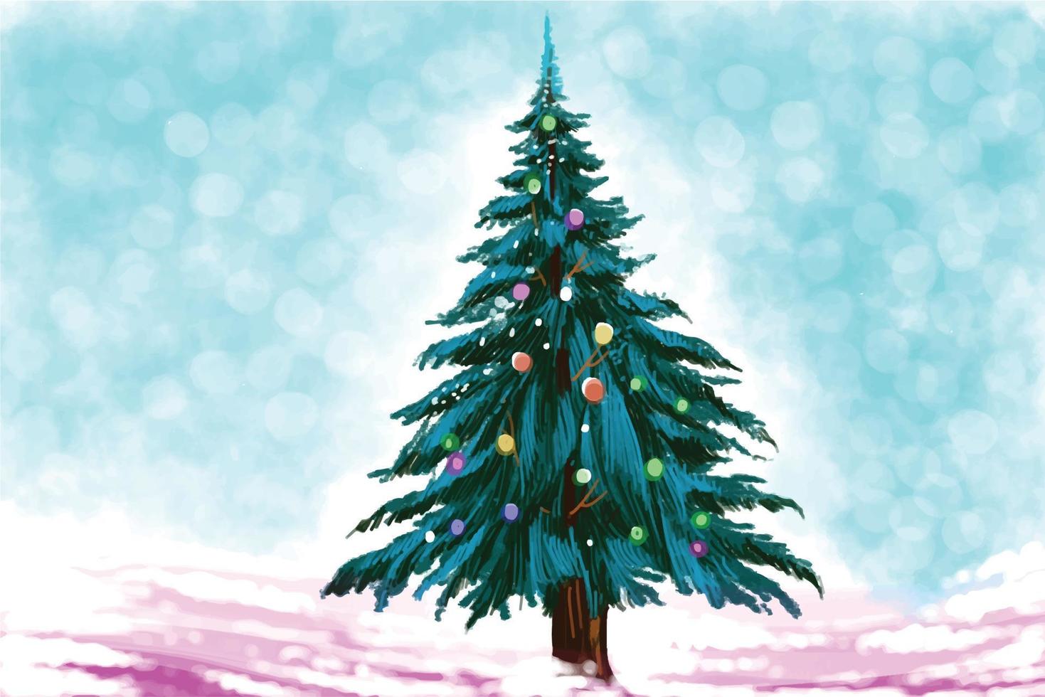 Merry christmas and happy new year landscape tree card holiday background vector