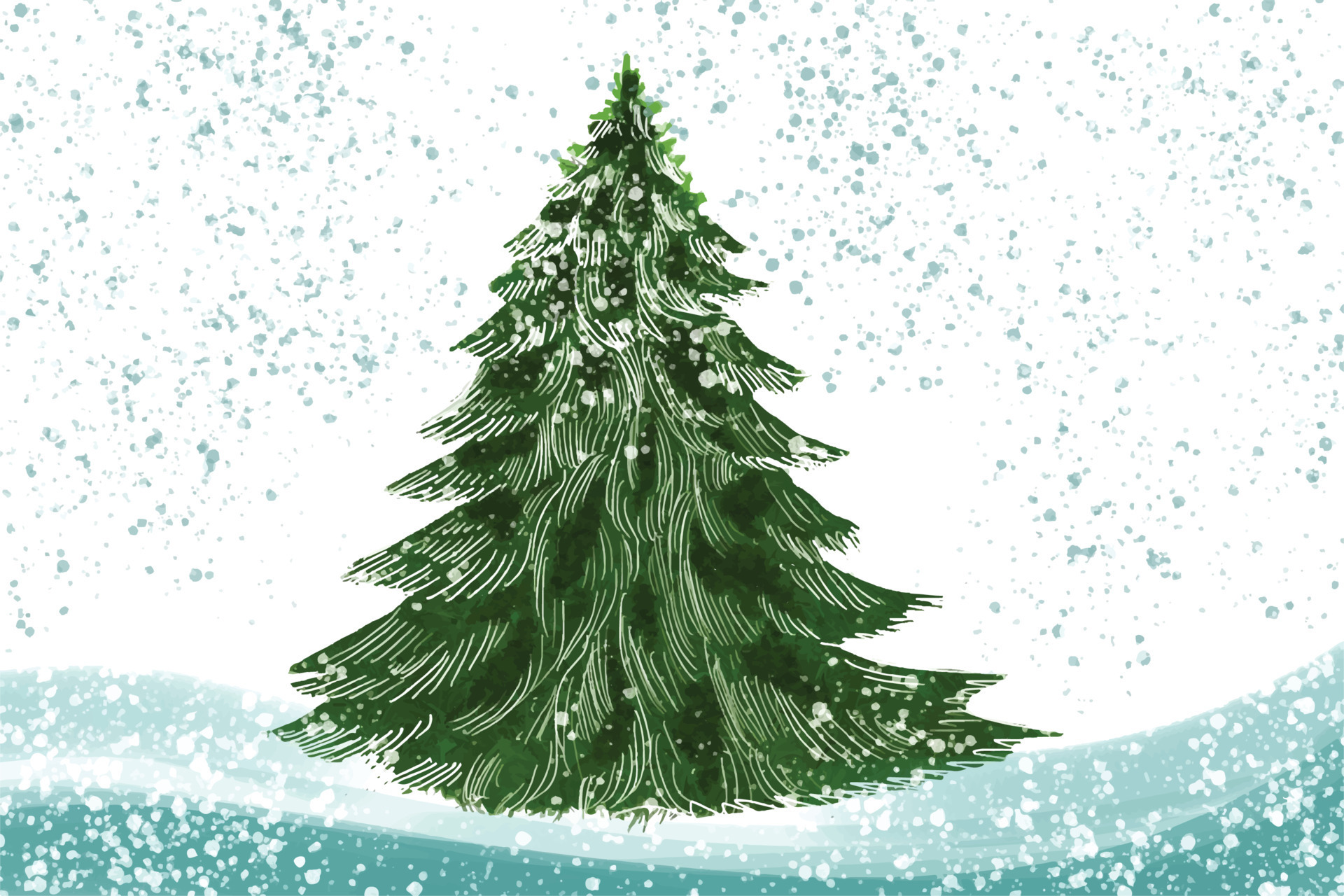 Christmas winter scenery of cold weather christmas tree card background