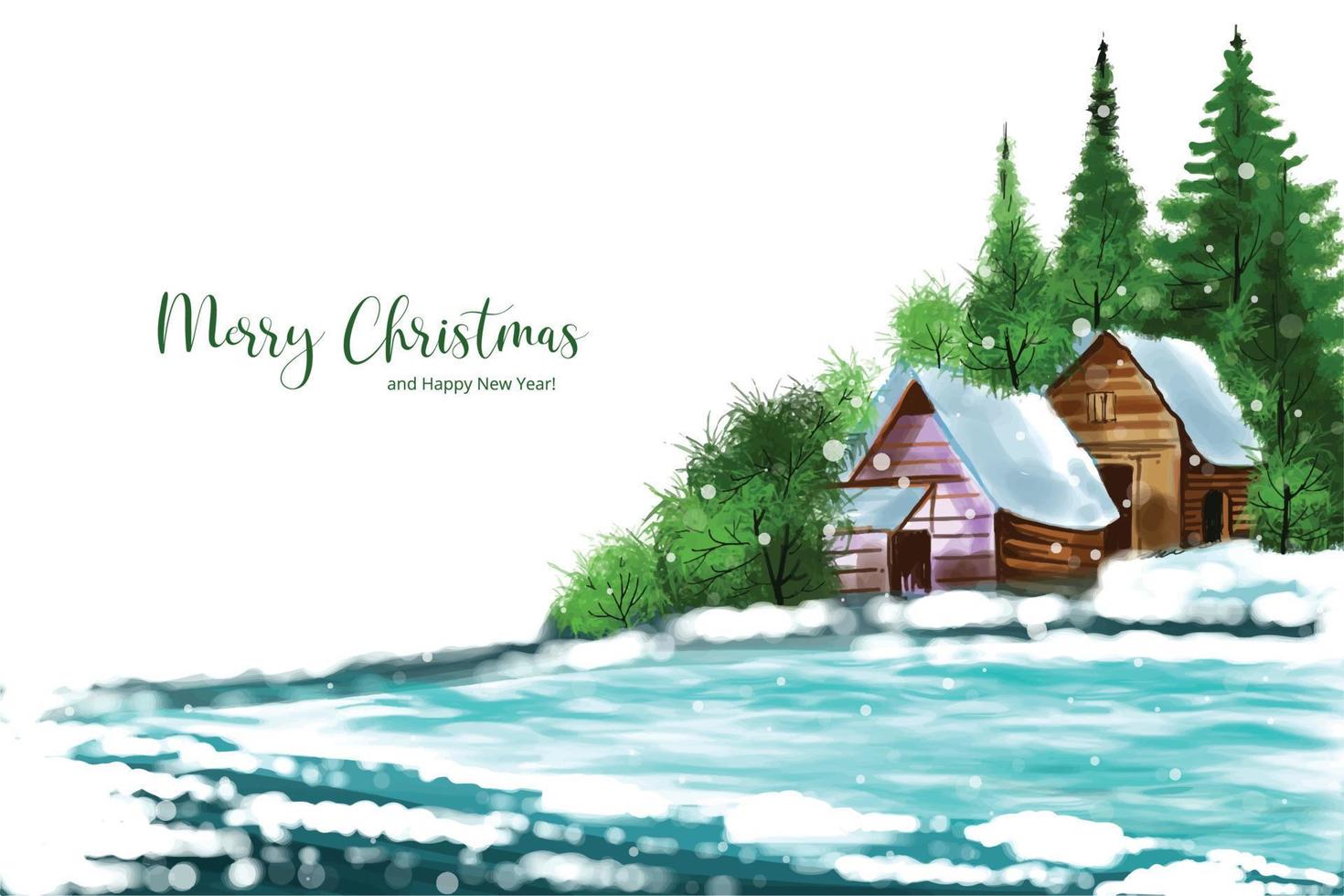 paisaje de invierno de navidad de clima frío y heladas fondo de árbol de navidad vector